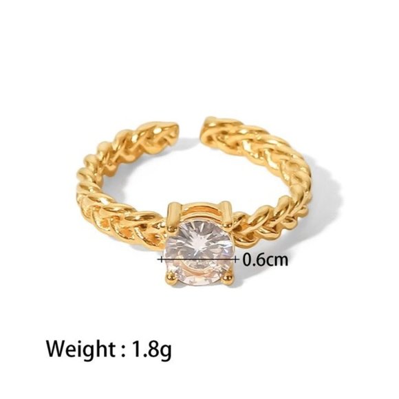 Clear Cubic Zirconia Woven Chain Adjustable Ring 18K Gold Plating Steel - Picture 13 of 13